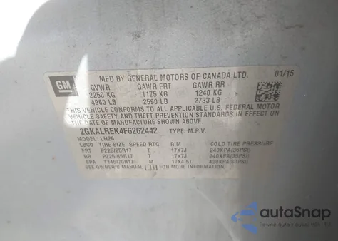 2015 GMC Terrain Sle-2 z USA, uszkodzony, nr VIN 2GKALREK4F6262442